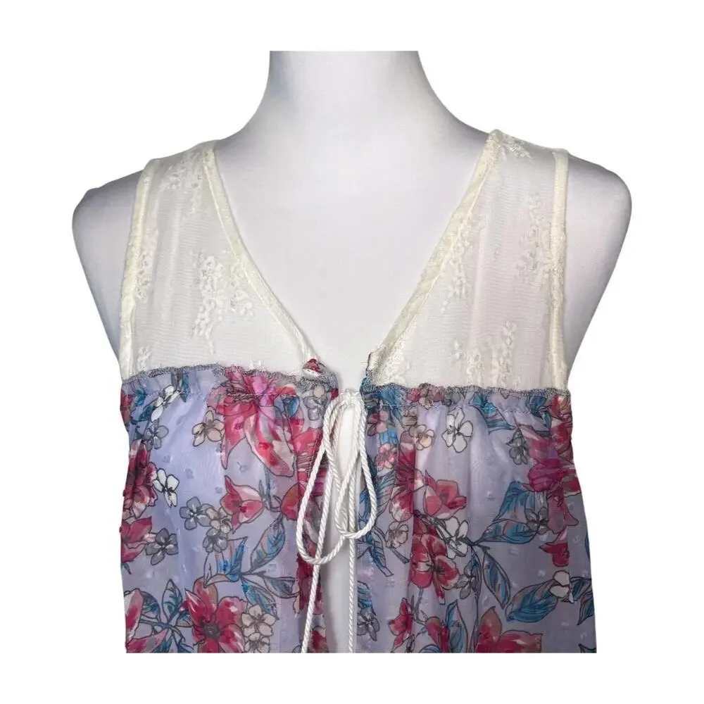 Coquette Floral Sheer Ruffle Dress Cover Up Romantic Beach Resortwear Large